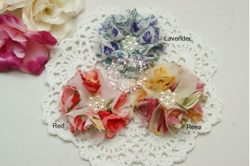 Selina Chiffon flower "Floral" - Medium (6.5cm), Pack of 3